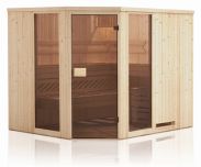 Elementsauna Tirari 68 mm mit 2 Sichtfenstern und Dachkranz - Außenmaße (B x T x H): 194 x 194 x 199 cm