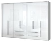 Drehtürenschrank / Kleiderschrank mit Rahmen Siumu 38, Farbe: Weiß / Weiß Hochglanz - 226 x 322 x 60 cm (H x B x T)