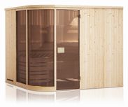 Elementsauna Yuma 68 mm mit 2 Sichtfenstern und Dachkranz - Außenmaße (B x T x H): 194 x 194 x 199 cm