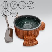 Hot Tub 01 aus Thermoholz mit LED-Beleuchtung, Thermodeckel, Kombimassagedüsen, Sandfilter, Holzbox, UV-Lampe und Wärmedämmung, Wanne: Anthrazit, Innendurchmesser: 200 cm