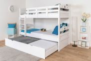 Stockbett für Erwachsene "Easy Premium Line" K18/h inkl. Liegeplatz und 2 Abdeckblenden, Kopfteil mit Löchern, Buche Vollholz massiv Weiß - Liegefläche: 90 x 200 cm, teilbar