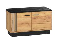 Sitzbank mit Stauraum / Schuhschrank Lautela 03, Farbe: Eiche / Schwarz - Abmessungen: 49 x 80 x 34 cm (H x B x T), mit 2 Türen und 2 Fächern