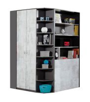 Jugendzimmer Drehtürenschrank / Eckschrank Ohey 01, Farbe: Dunkelgrau / Hellgrau - Abmessungen: 195 x 135 x 135 cm (H x B x T)