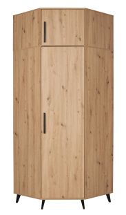 Eckkleiderschrank & Schrankaufsatz mit viel Stauraum Gondomar 06, Farbe: Eiche Artisan - Abmessungen: 240 x 92 x 92 cm (H x B x T), mit 2 Kleiderstangen und 11 Fächern