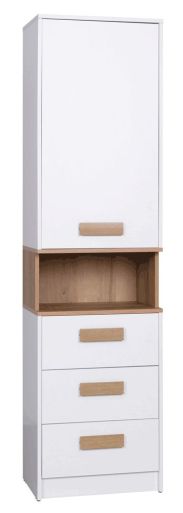 Schrank mit viel Stauraum Fafe 06, Farbe: Eiche Riviera / Weiß - Abmessungen: 195 x 52 x 40 cm (H x B x T), mit einer Tür, 3 Schubladen und Fächern