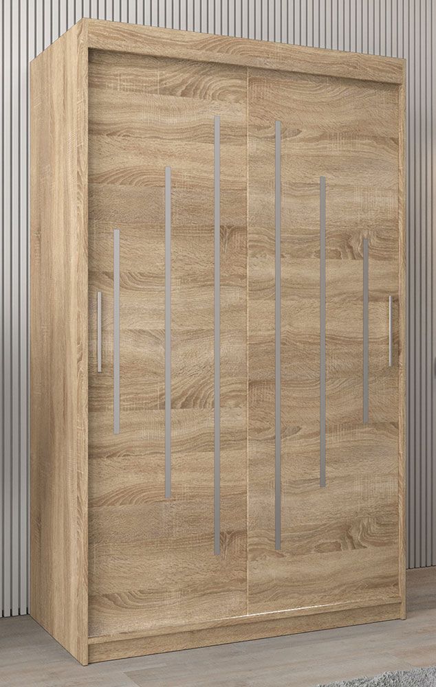 Schiebetürenschrank / Kleiderschrank Pilatus 02, Farbe: Eiche Sonoma - Abmessungen: 200 x 120 x 62 cm (H x B x T)