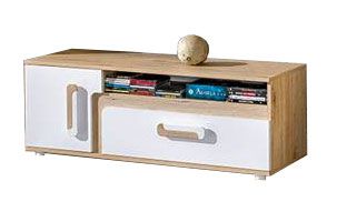 Jugendzimmer - TV-Unterschrank Oskar 17, Farbe: Eiche Hellbraun / Weiß - 42 x 120 x 40 cm (H x B x T)