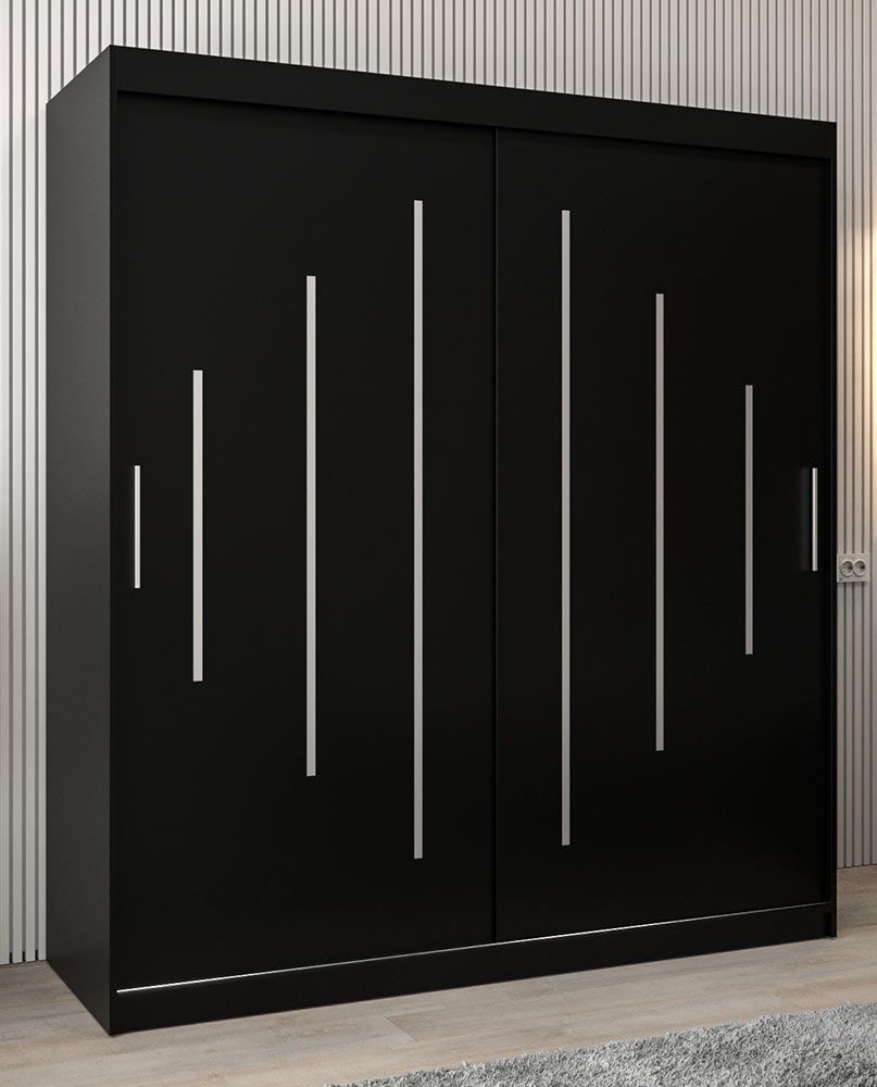 Schiebetürenschrank / Kleiderschrank Pilatus 04, Farbe: Schwarz - Abmessungen: 200 x 180 x 62 cm (H x B x T)