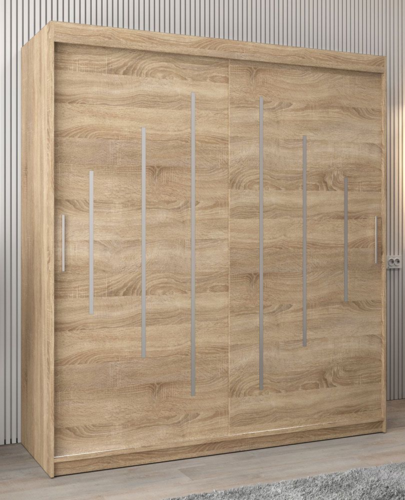 Schiebetürenschrank / Kleiderschrank Pilatus 04, Farbe: Eiche Sonoma - Abmessungen: 200 x 180 x 62 cm (H x B x T)