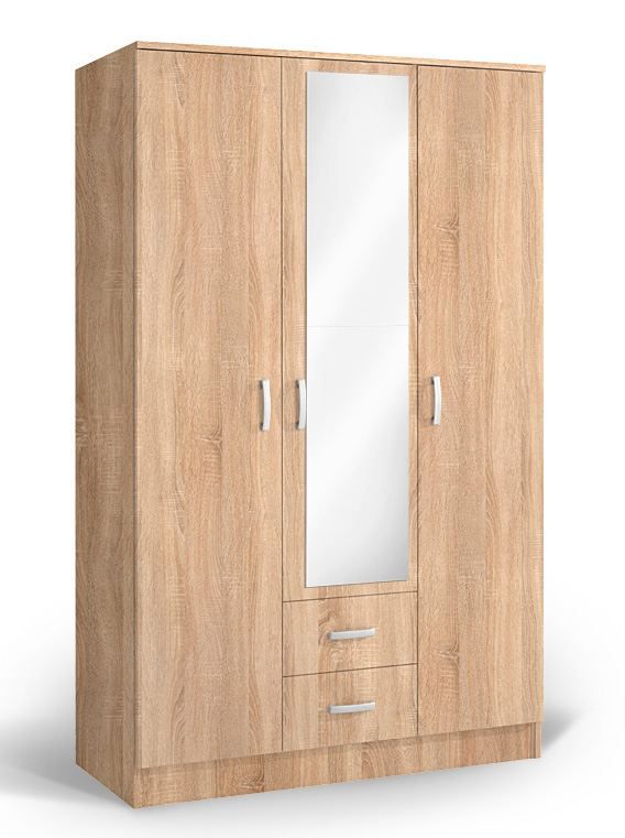 Drehtürenschrank / Kleiderschrank Sidonia 02, Farbe: Eiche Braun - 200 x 123 x 53 cm (H x B x T)