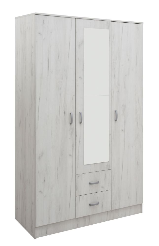 Drehtürenschrank / Kleiderschrank Sidonia 02, Farbe: Eiche Weiß - 200 x 123 x 53 cm (H x B x T)