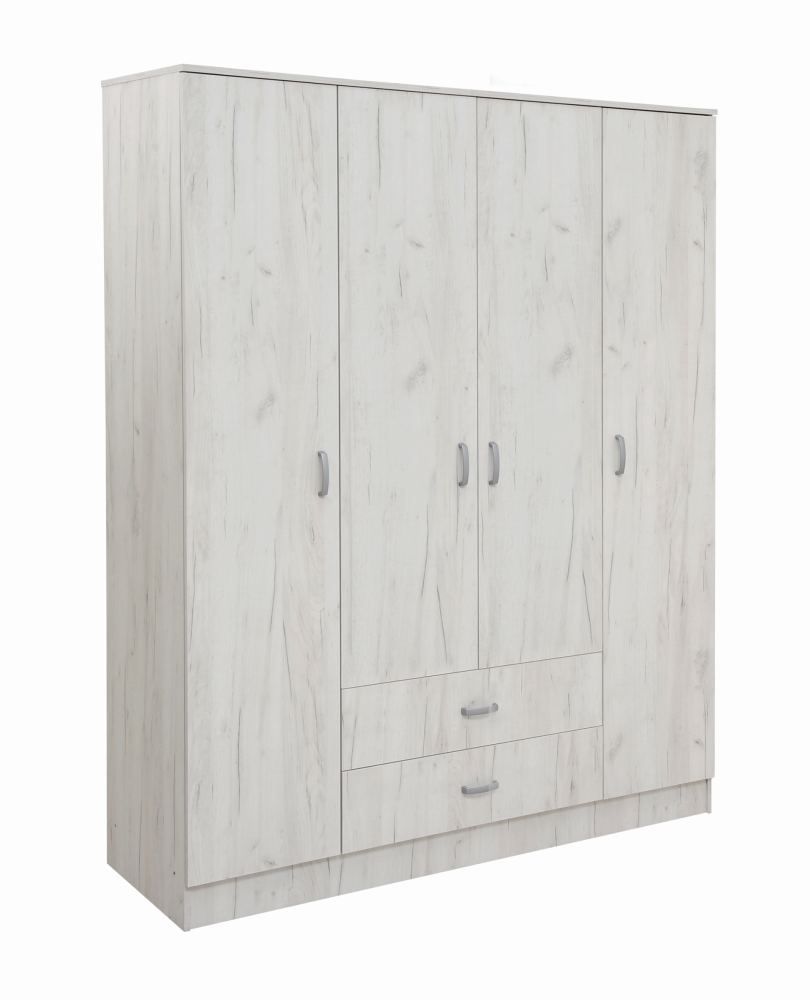 Drehtürenschrank / Kleiderschrank Sidonia 06, Farbe: Eiche Weiß - 200 x 164 x 53 cm (H x B x T)