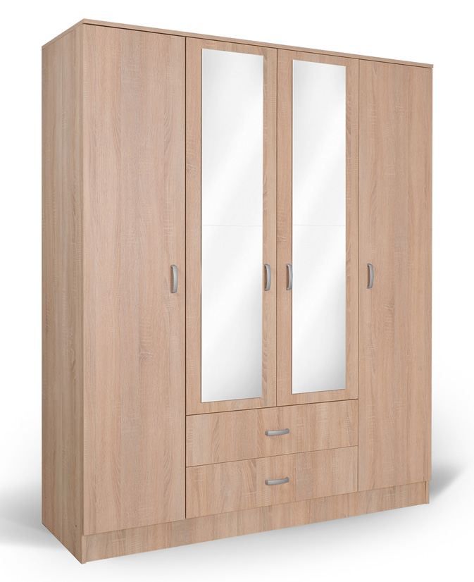 Drehtürenschrank / Kleiderschrank Sidonia 07, Farbe: Eiche Braun - 200 x 164 x 53 cm (H x B x T)