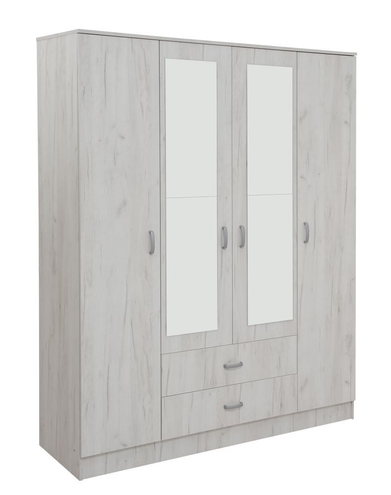 Drehtürenschrank / Kleiderschrank Sidonia 07, Farbe: Eiche Weiß - 200 x 164 x 53 cm (H x B x T)