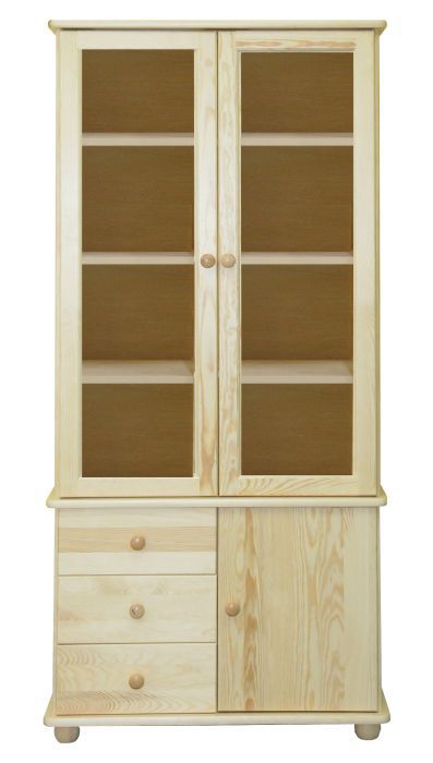 Vitrine Kiefer massiv Vollholz natur Junco 39 - Abmessung 195 x 84 x 42 cm