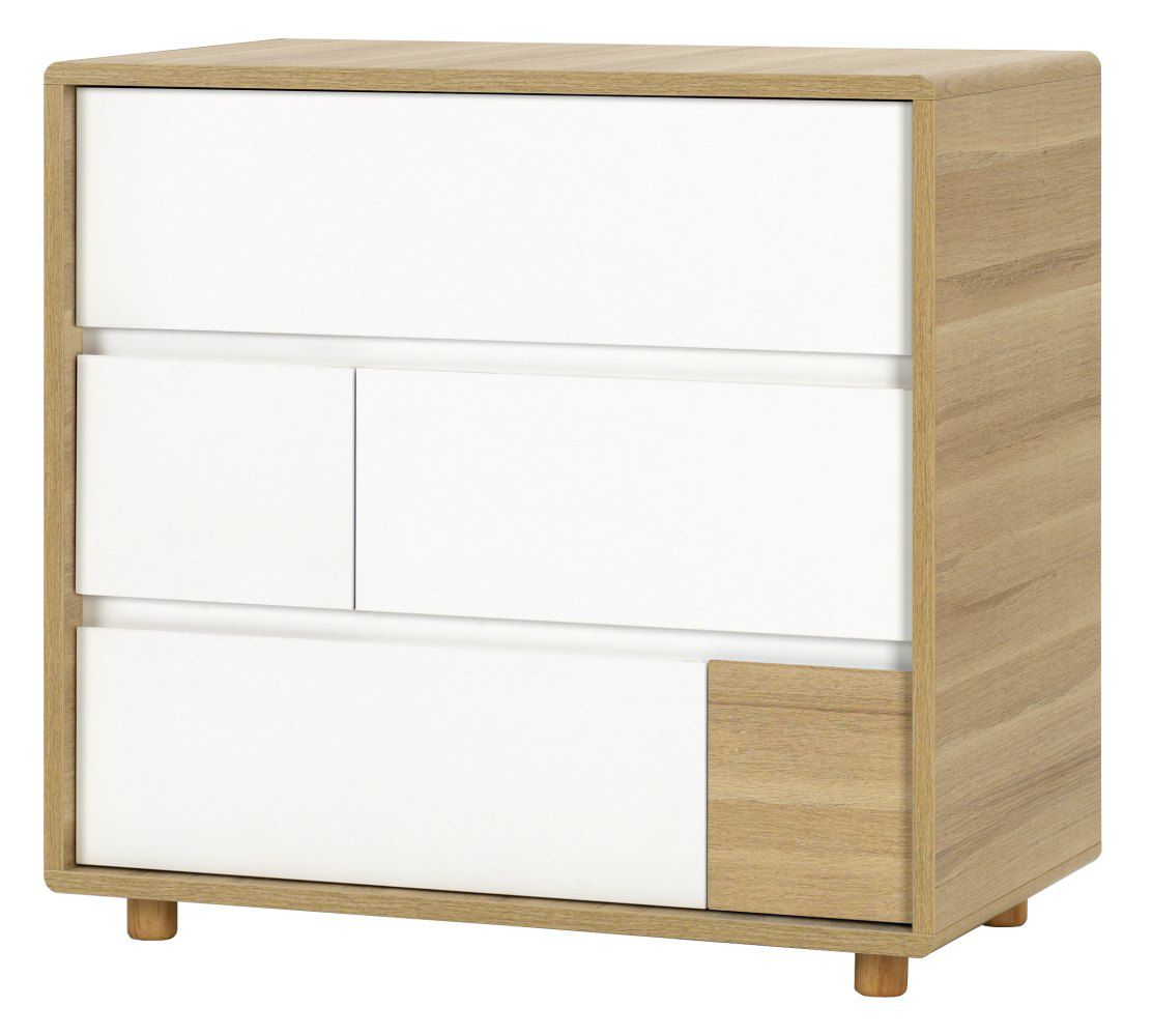 Kommode Nalle 02, Farbe: Eiche / Weiß - Abmessungen: 85 x 95 x 53 cm (H x B x T)