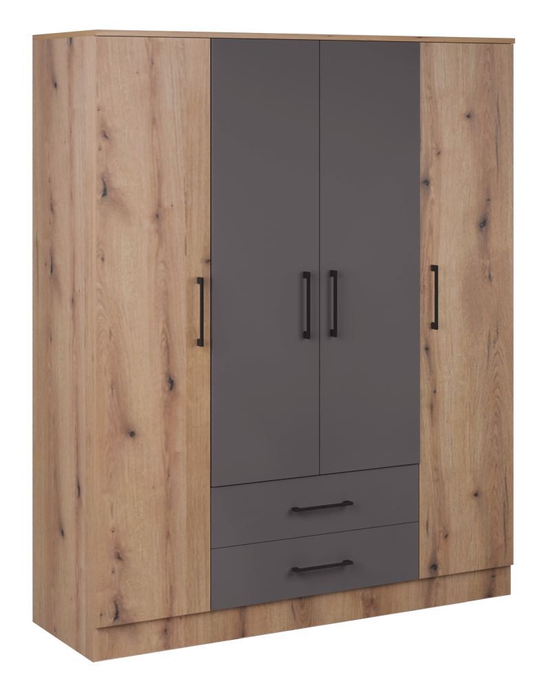 Drehtürenschrank / Kleiderschrank Sidonia 06, Farbe: Eiche Artisan / Grau - Abmessungen: 200 x 164 x 53 cm (H x B x T)