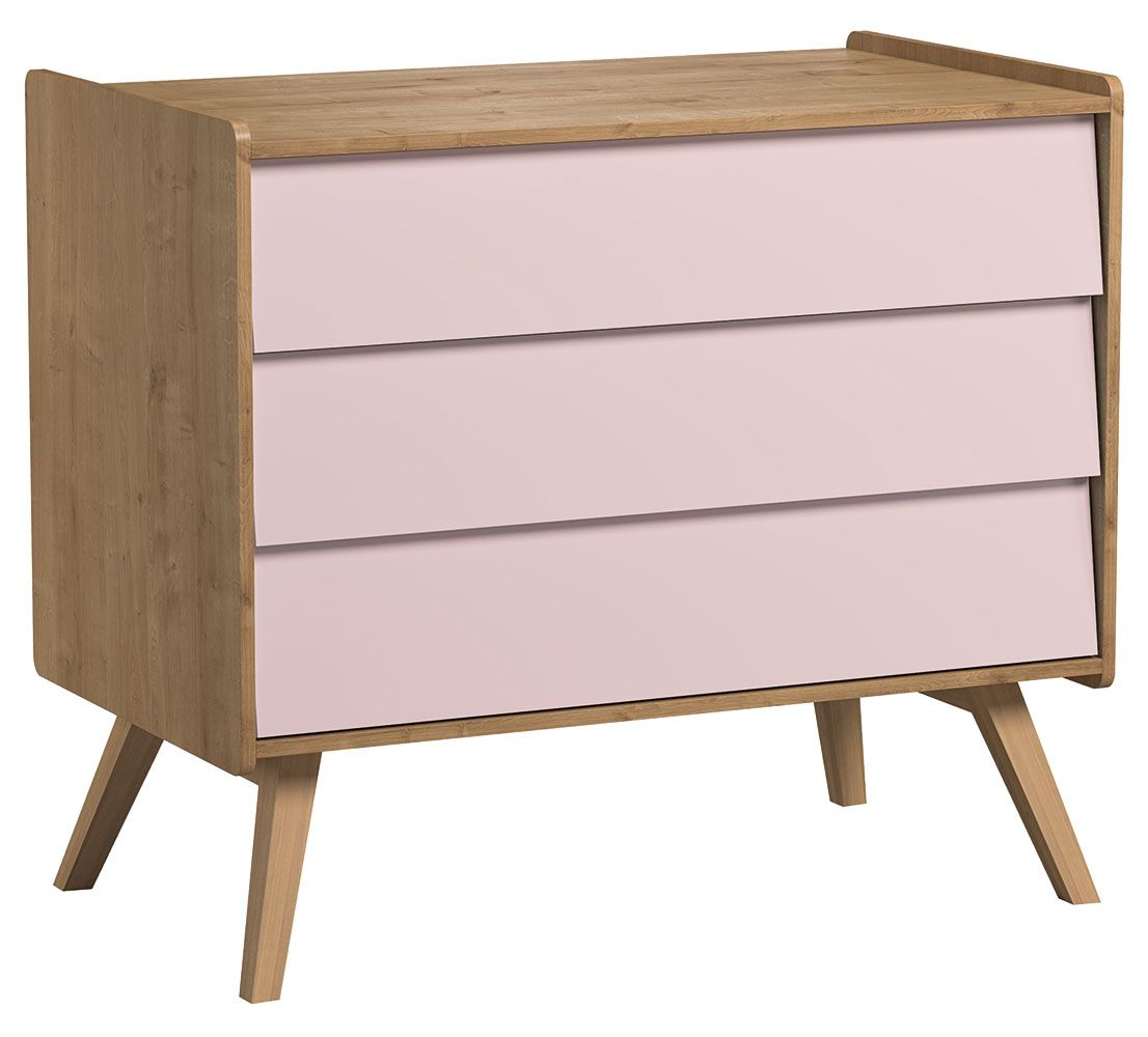 Kommode Jorinde 06, Farbe: Eiche / Rosa - Abmessungen: 90 x 100 x 59 cm (H x B x T)