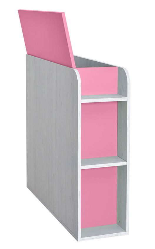 Kinderzimmer - Truhe Luis 03, Farbe: Eiche Weiß / Rosa - 92 x 30 x 103 cm (H x B x T)