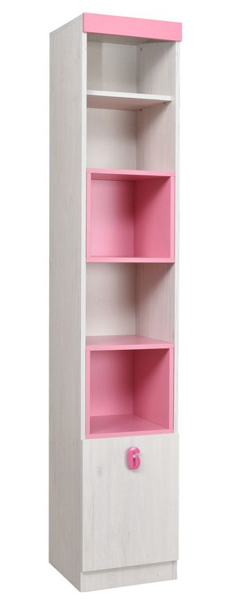 Kinderzimmer - Regal Luis 16, Farbe: Eiche Weiß / Rosa - 218 x 40 x 42 cm (H x B x T)