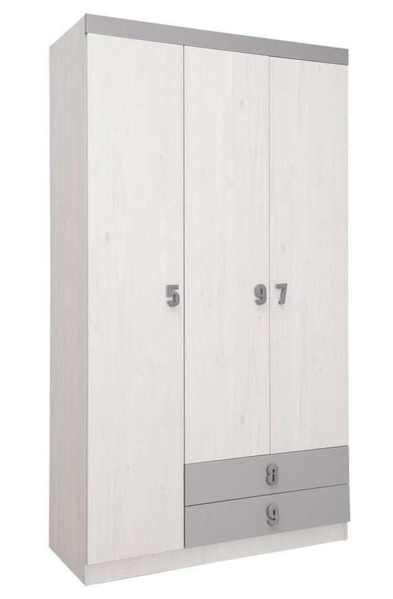 Kinderzimmer - Drehtürenschrank / Kleiderschrank Luis 21, Farbe: Eiche Weiß / Grau - 218 x 120 x 52 cm (H x B x T)