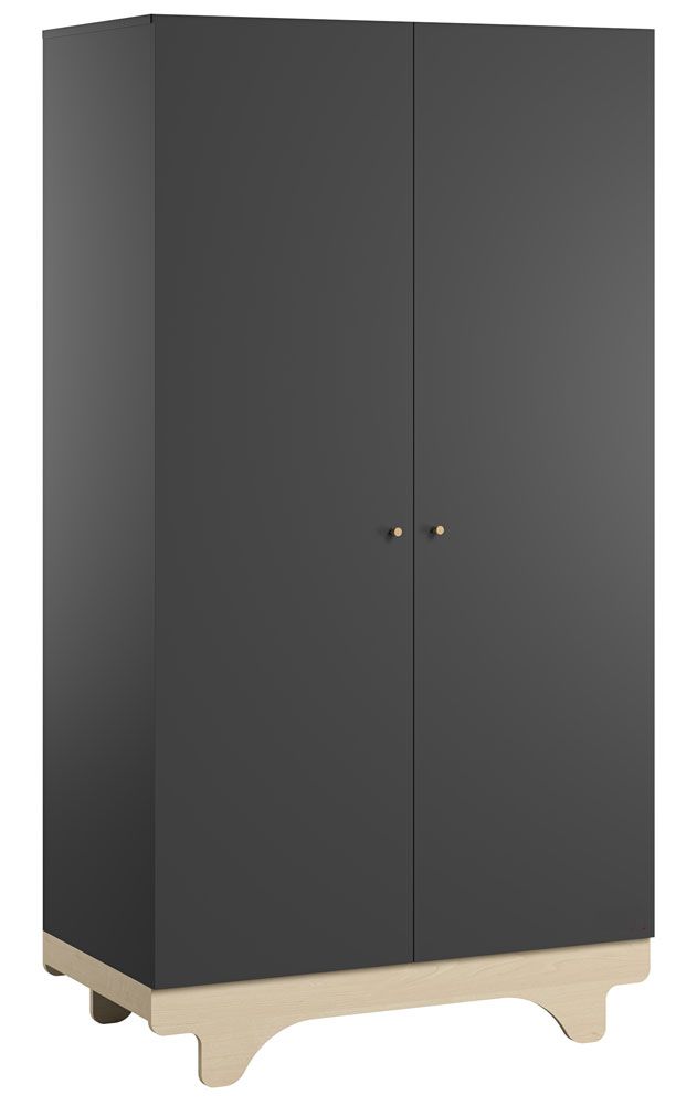 Drehtürenschrank / Kleiderschrank Lillebror 03, Farbe: Grau / Birke - Abmessungen: 185 x 100 x 52 cm (H x B x T)