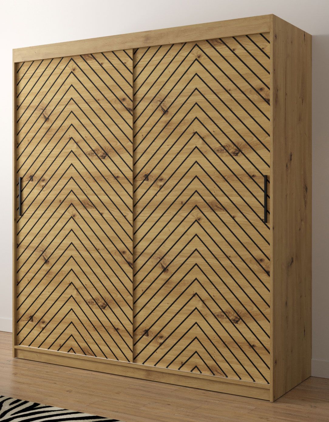 Außergewöhnlicher Kleiderschrank mit genügend Stauraum Mulhacen 55, Farbe: Eiche Artisan / Schwarz matt - Abmessungen: 200 x 180 x 62 cm (H x B x T), mit 10 Fächern