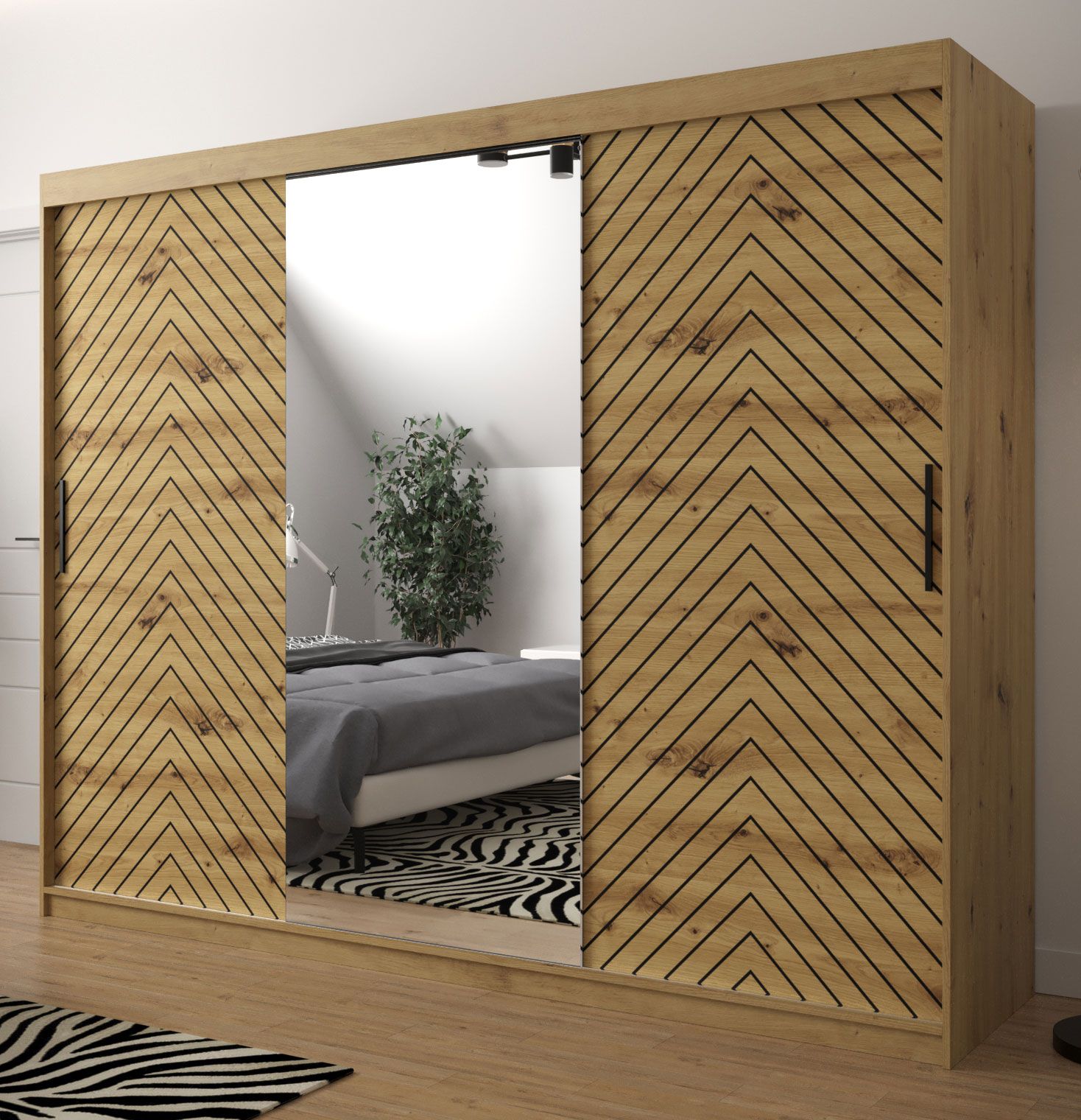 Kleiderschrank mit edlen Design Mulhacen 103, Farbe: Eiche Artisan / Schwarz matt - Abmessungen: 200 x 250 x 62 cm (H x B x T), mit 10 Fächern