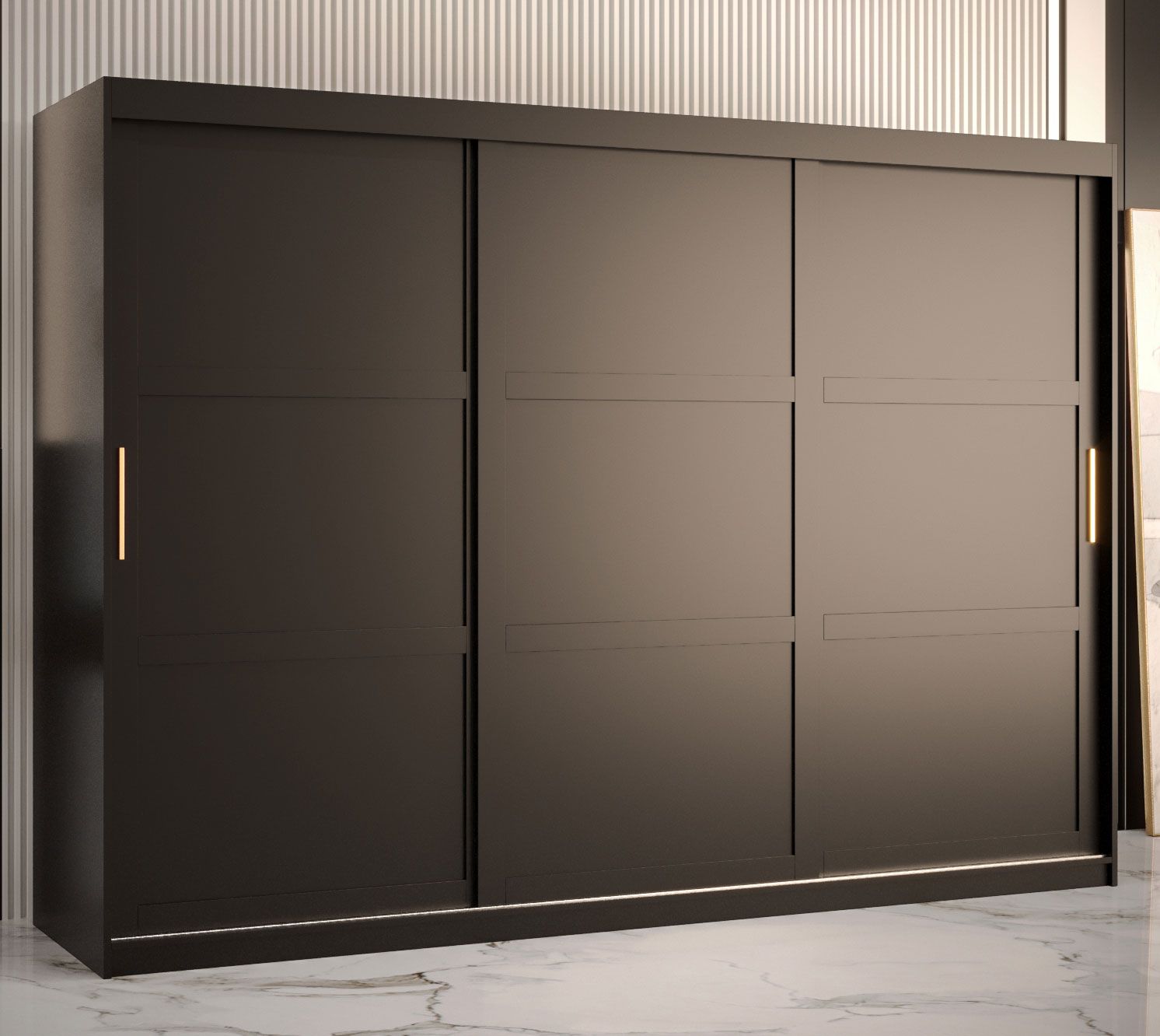 Moderner Kleiderschrank mit genügend Stauraum Liskamm 24, Farbe: Schwarz matt - Abmessungen: 200 x 250 x 62 cm (H x B x T), mit 10 Fächern und zwei Kleiderstangen