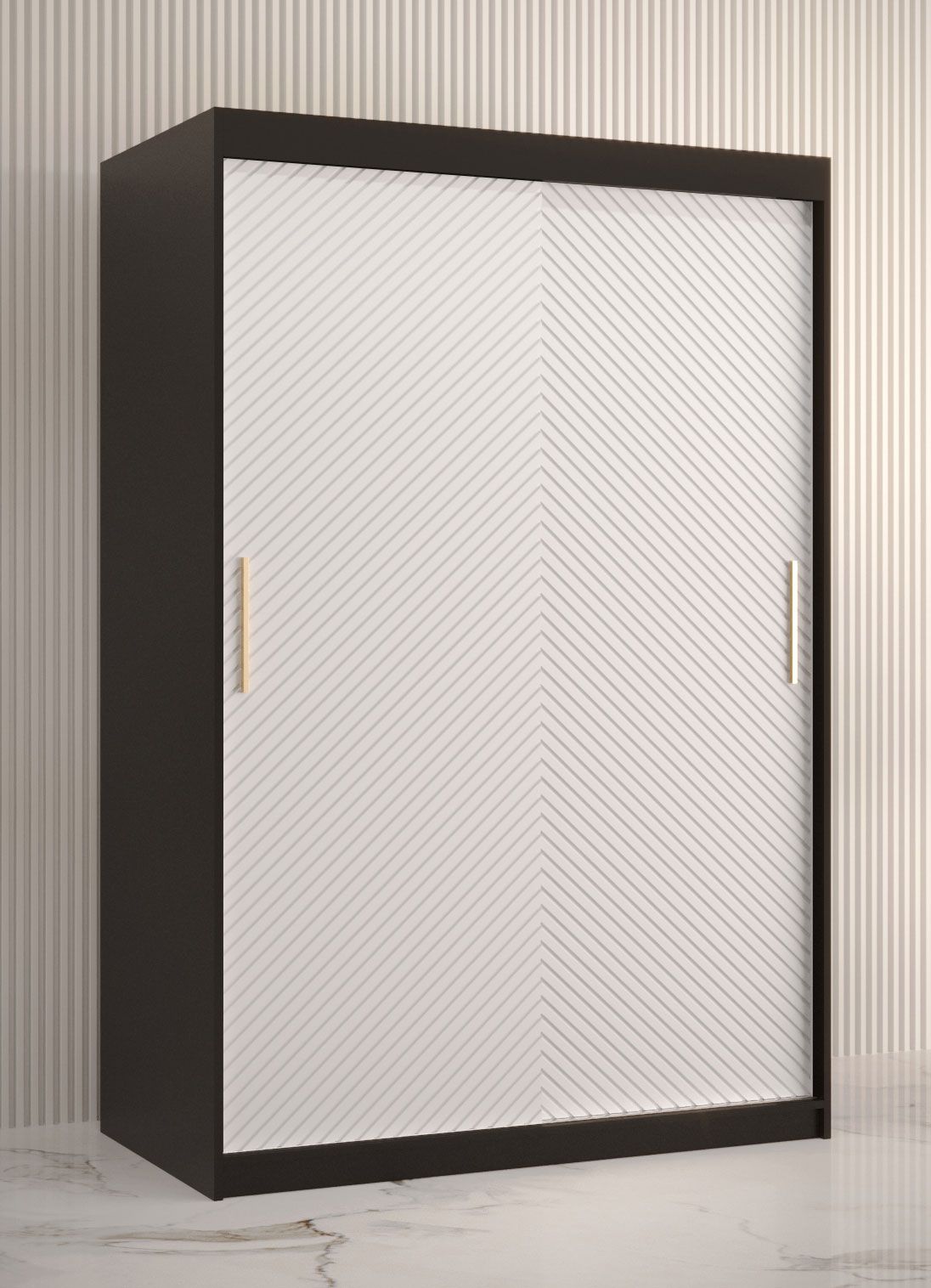 Kleiderschrank mit stylischen Muster Balmenhorn 07, Farbe: Schwarz matt / Weiß matt - Abmessungen: 200 x 120 x 62 cm (H x B x T), mit genügend Stauraum