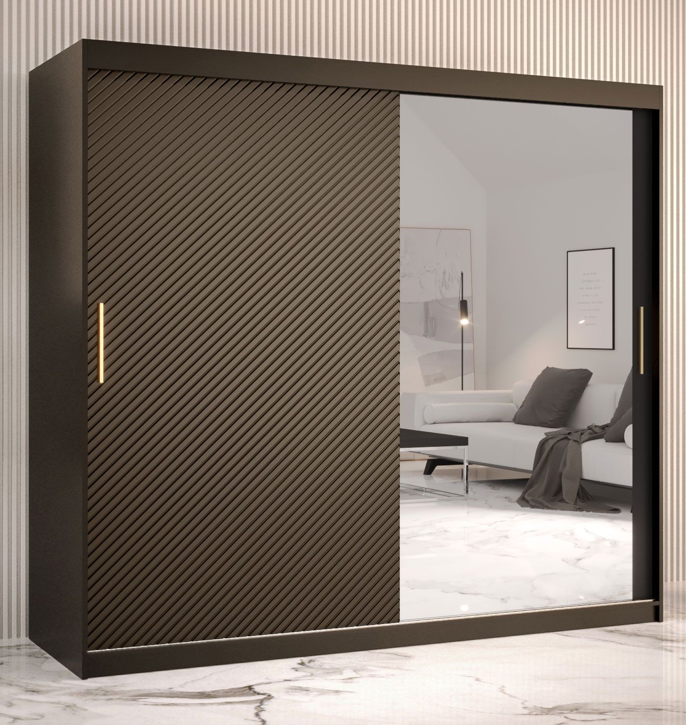 Kleiderschrank mit stylischen Design Balmenhorn 44, Farbe: Schwarz matt - Abmessungen: 200 x 200 x 62 cm (H x B x T), mit einer Spiegeltür