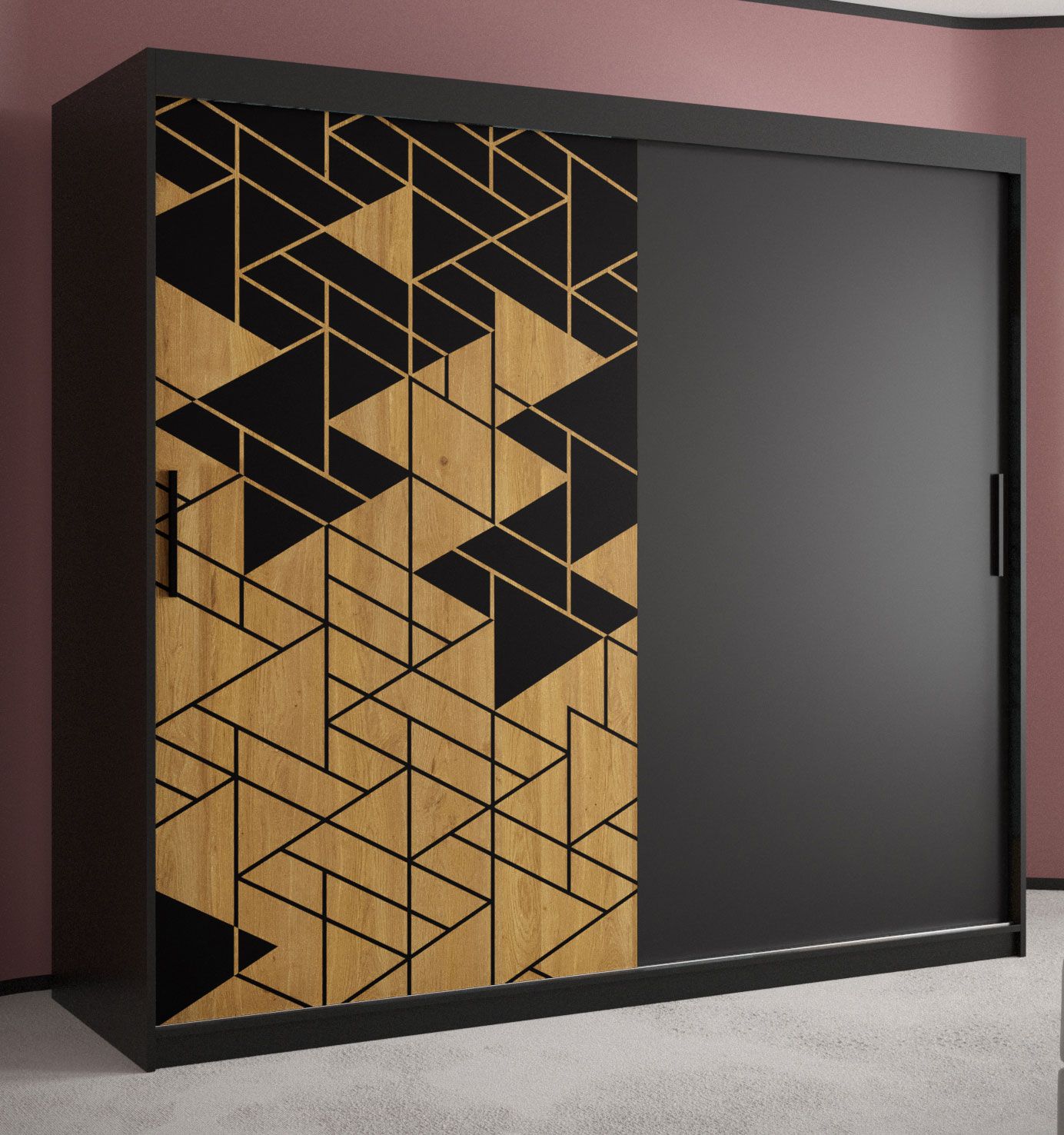 Außergewöhnlichen Kleiderschrank Finsteraarhorn 05, Farbe: Schwarz matt - Abmessungen: 200 x 200 x 62 cm (H x B x T), mit genügend Stauraum