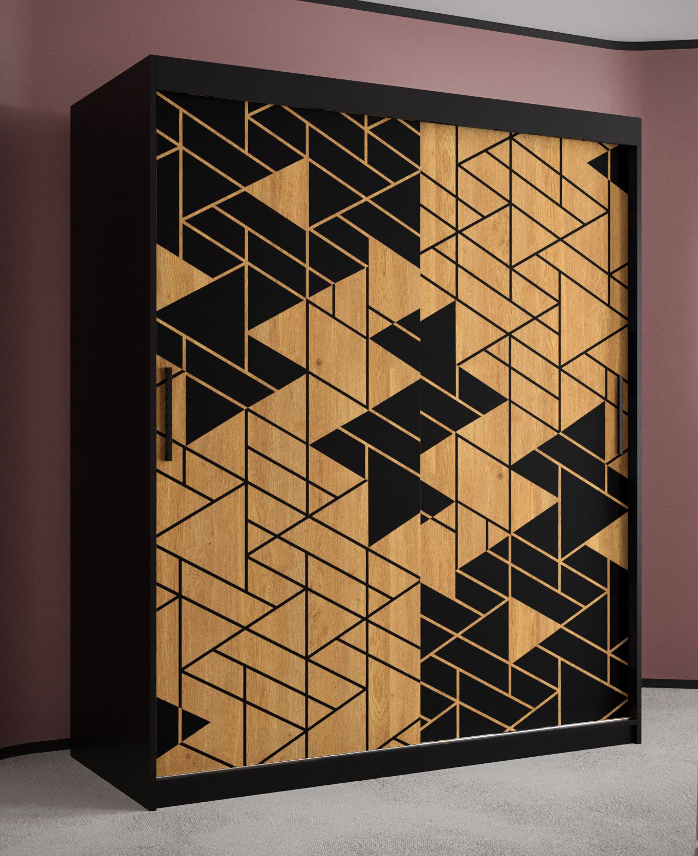 Moderner Kleiderschrank mit genügend Stauraum Finsteraarhorn 09, Farbe: Schwarz matt - Abmessungen: 200 x 150 x 62 cm (H x B x T), mit fünf Fächern und zwei Kleiderstangen