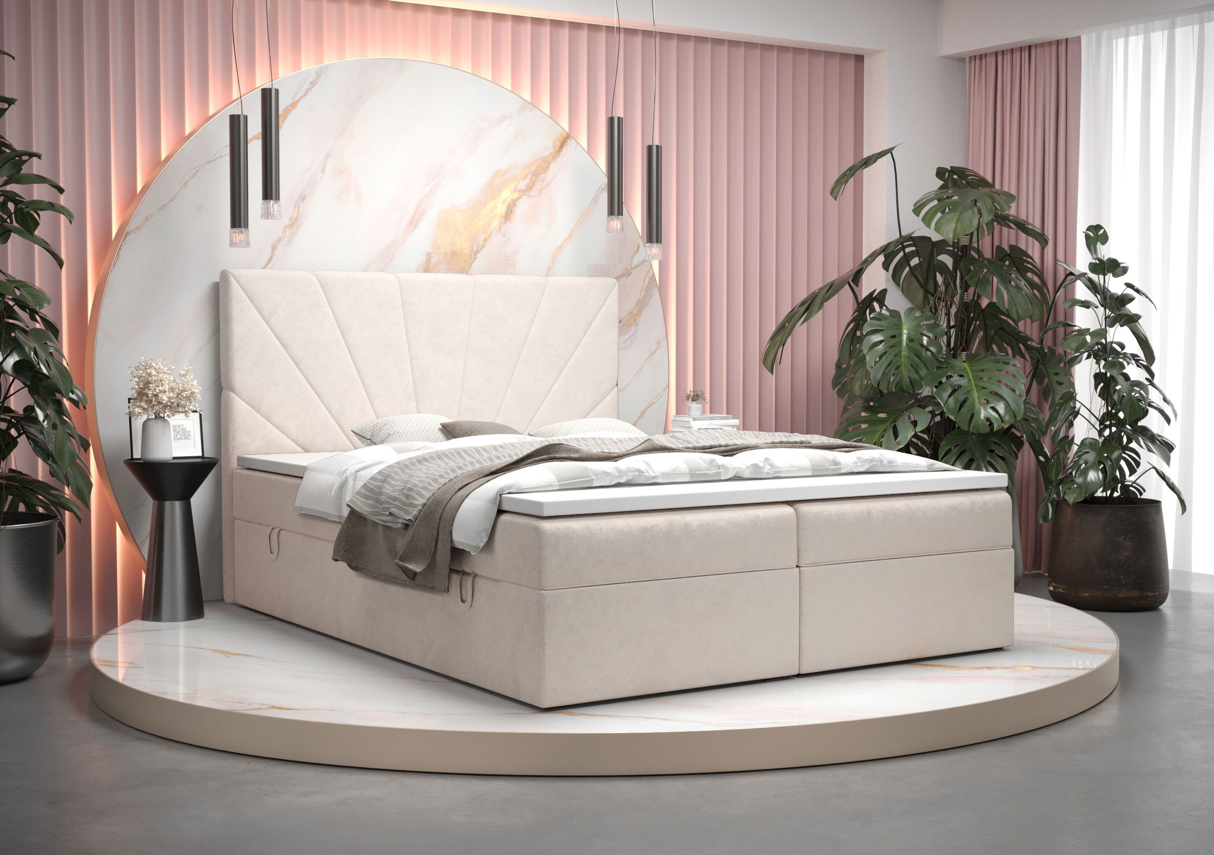 Elegantes Einzelbett mit Stauraum Pirin 16, Farbe: Beige - Liegefläche: 140 x 200 cm (B x L)