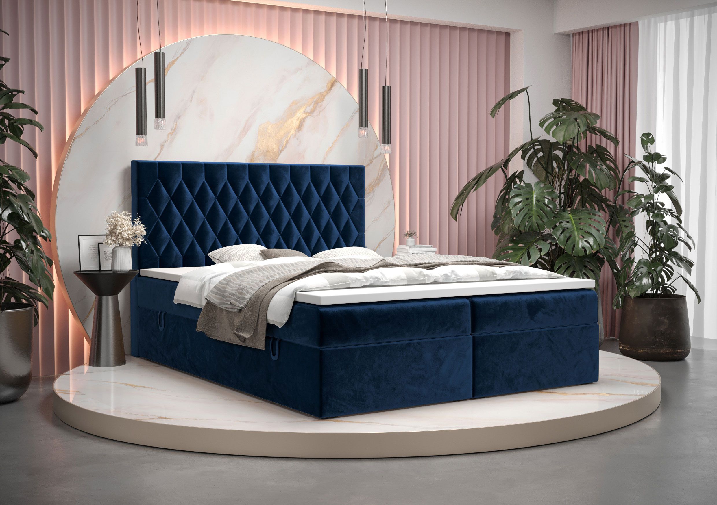 Boxspringbett mit modernen Design Pirin 74, Farbe: Blau - Liegefläche: 180 x 200 cm (B x L)