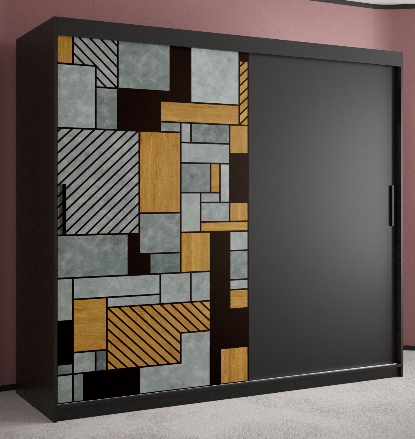 Eleganter Kleiderschrank mit erfrischenden Design Aletschhorn 05, Farbe: Schwarz matt - Abmessungen: 200 x 200 x 62 cm (H x B x T), mit genügend Stauraum