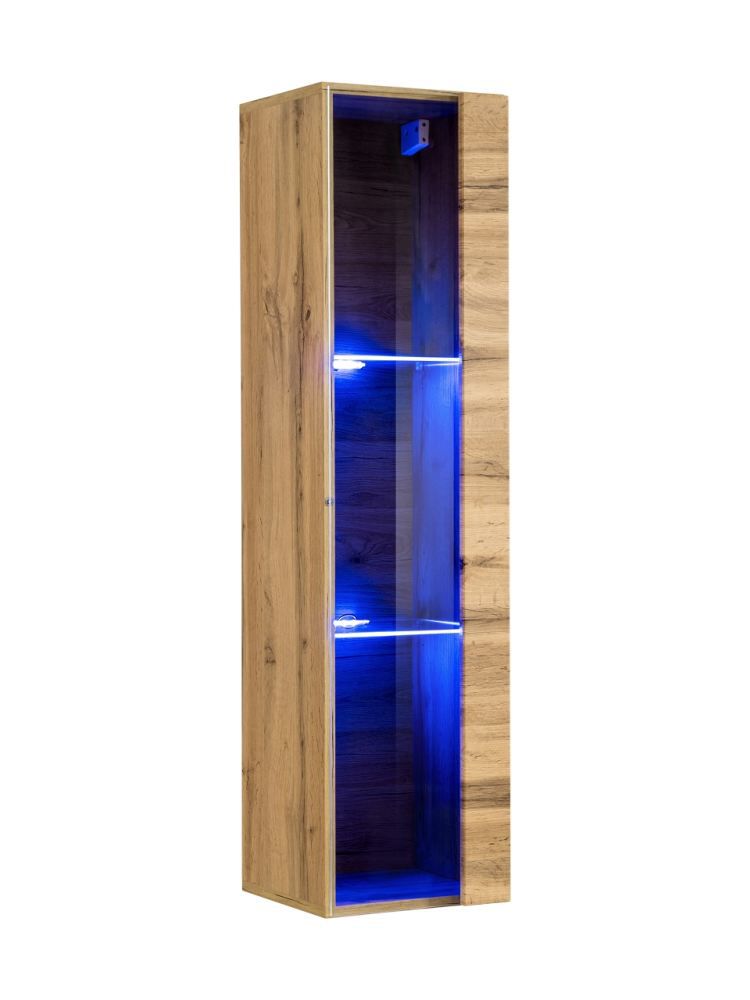 Hängevitrine Fardalen 20, Farbe: Eiche Wotan - Abmessungen: 120 x 30 x 30 cm (H x B x T), mit LED-Beleuchtung