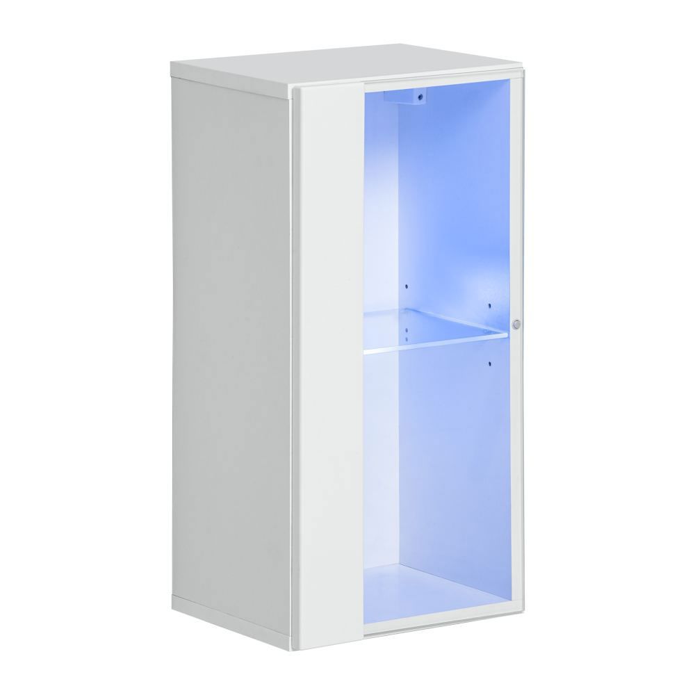 Hängevitrine mit LED-Beleuchtung Möllen 09, Farbe: Weiß - Abmessungen: 60 x 30 x 25 cm (H x B x T), mit zwei Fächern