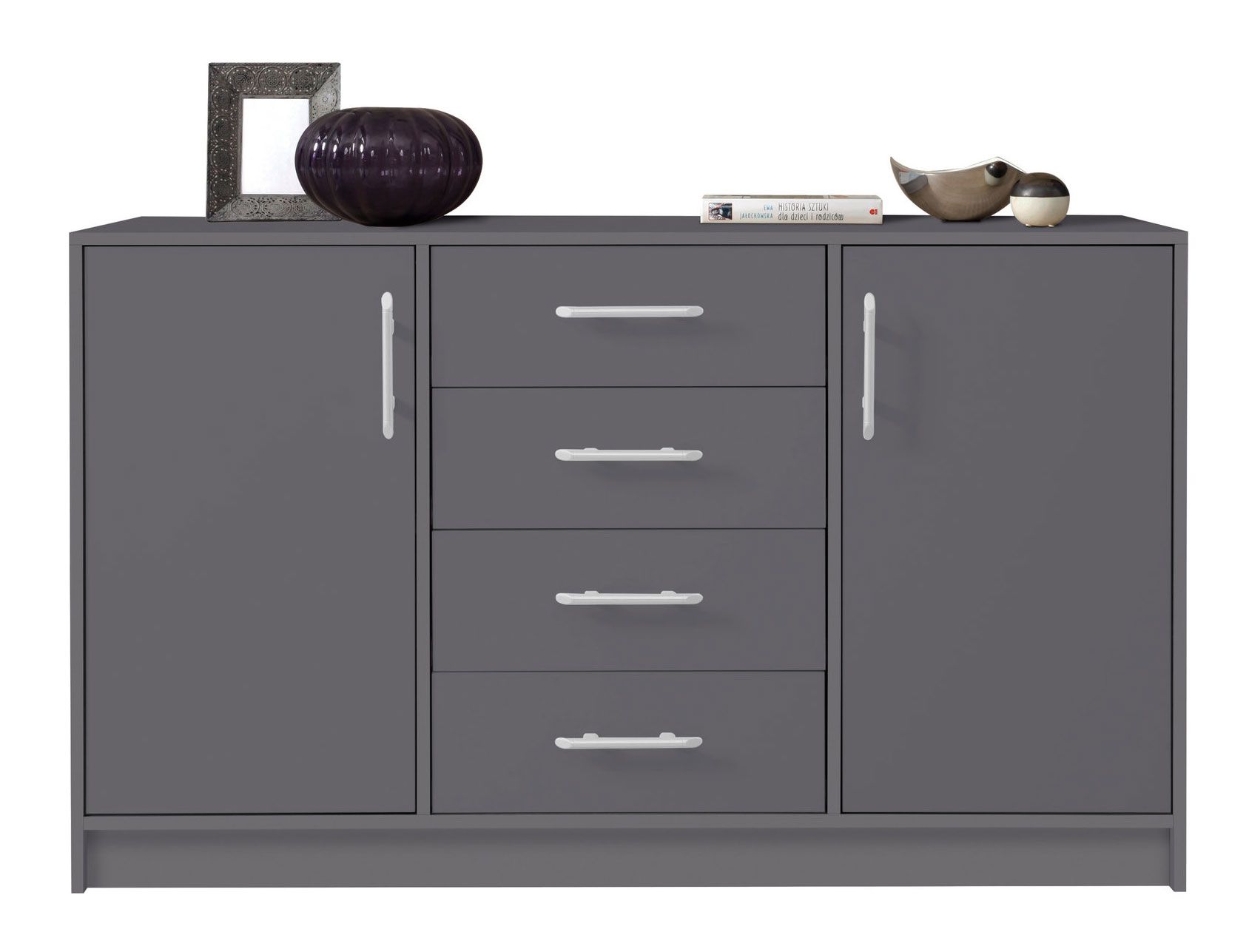 Schlichtes Sideboard Hannut 48, Farbe: Anthrazit - Abmessungen: 84 x 140 x 40 cm (H x B x T)