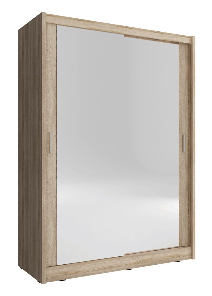 Kleiderschrank mit zwei Spiegeltüren Warbreck 09, Farbe: Eiche Sonoma - Abmessungen: 200 x 130 x 62 cm (H x B x T), mit genügend Stauraum