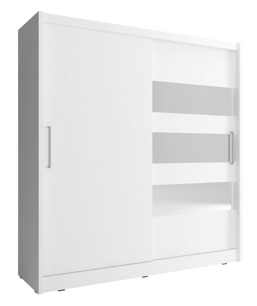 Moderner Kleiderschrank Warbreck 41, Farbe: Weiß - Abmessungen: 200 x 180 x 62 cm (H x B x T), mit drei Spiegelstreifen