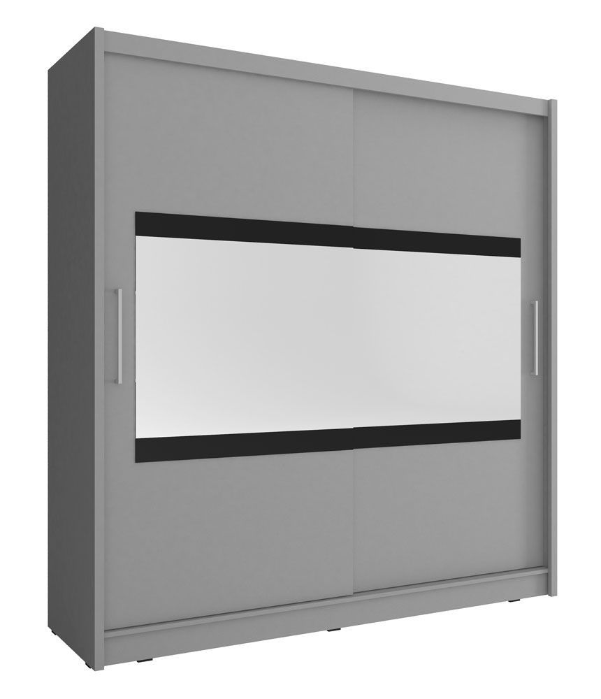 Kleiderschrank mit Spiegelstreifen Warbreck 49, Farbe: Grau - Abmessungen: 200 x 180 x 62 cm (H x B x T), mit genügend Stauraum