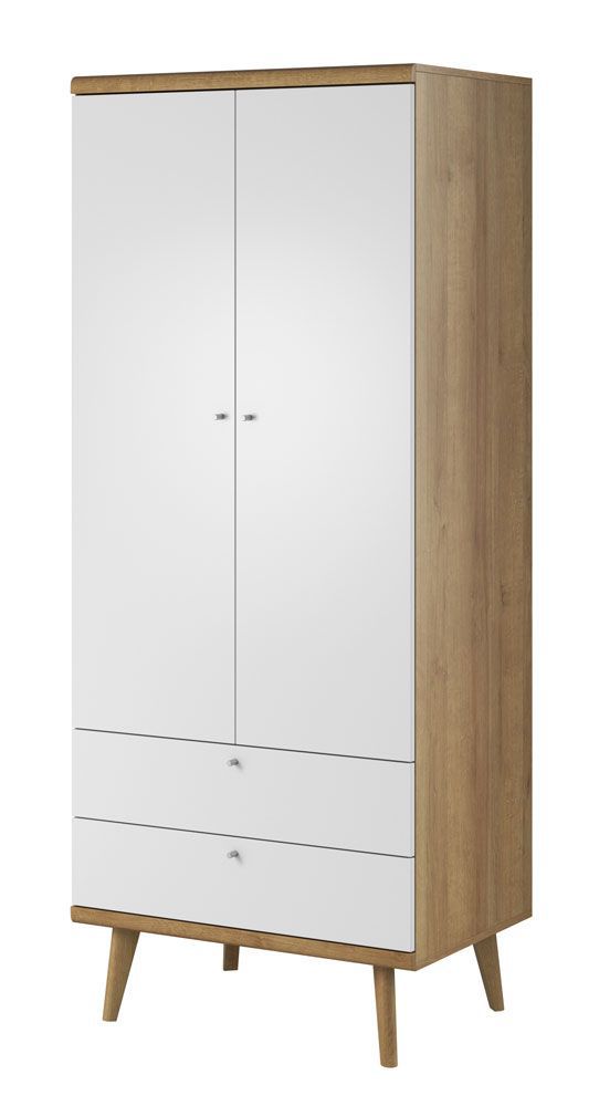 Schrank Maryhill 11, Farbe: Eiche Riviera / Weiß - Abmessungen: 197 x 80 x 56 cm (H x B x T)