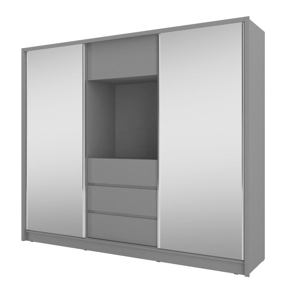 Kleiderschrank mit sieben Fächern und drei Schubladen Withington 02, Farbe: Anthrazit - Abmessungen: 214 x 254 x 62 cm (H x B x T), mit genügend Stauraum