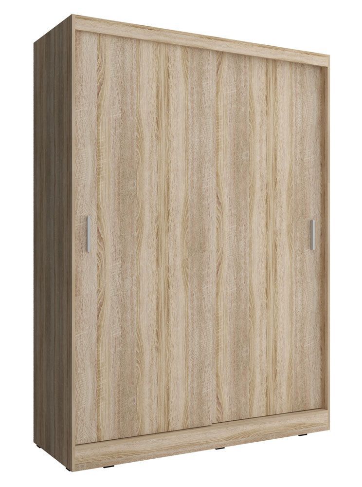 Schlichter Schwebetürenschrank Bickleigh 02, Farbe: Eiche Sonoma - Abmessungen: 200 x 130 x 62 cm (H x B x T), mit fünf Fächern