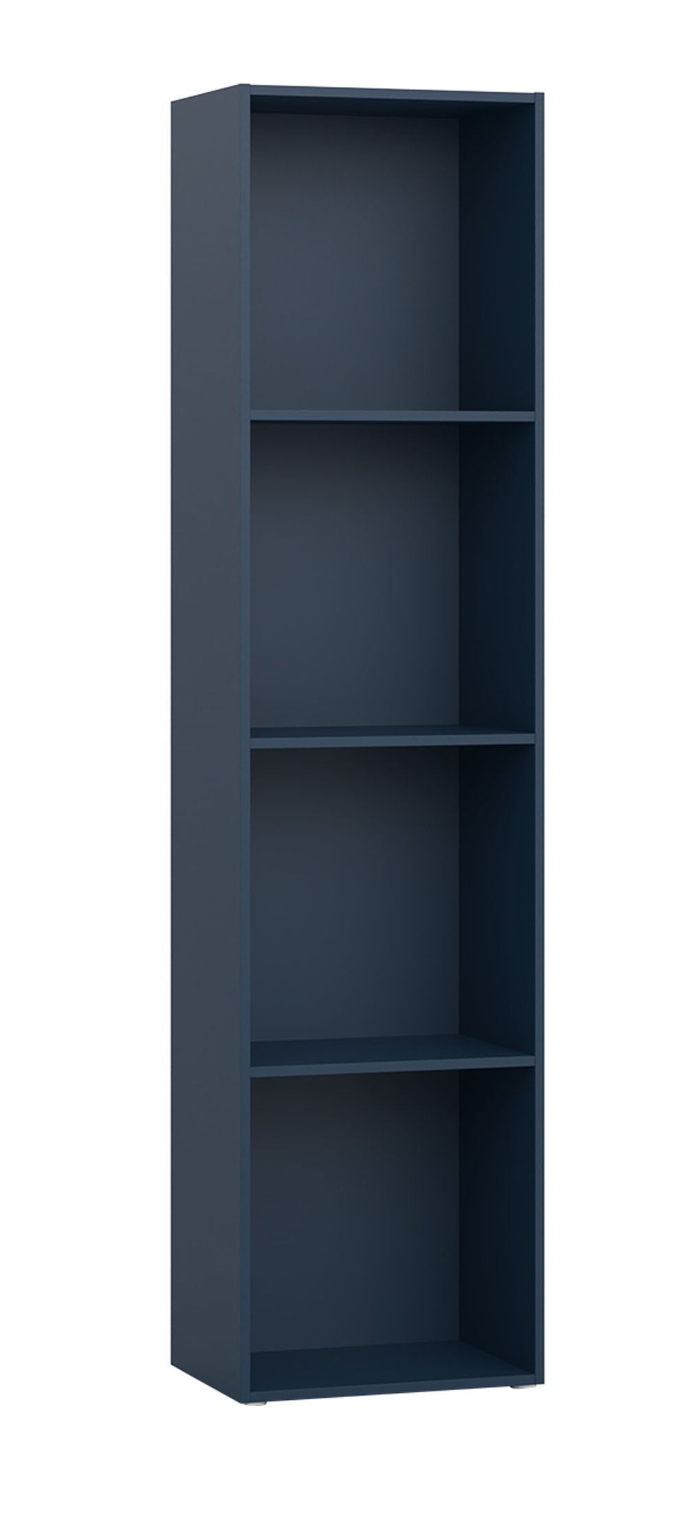 Modernes Bücherregal Aenna 53, Farbe: Indigo, mit vier Fächer, Maße: 202,5 x 50,5 x 33,5 cm, verstellbare Füße, für Wohnzimmer