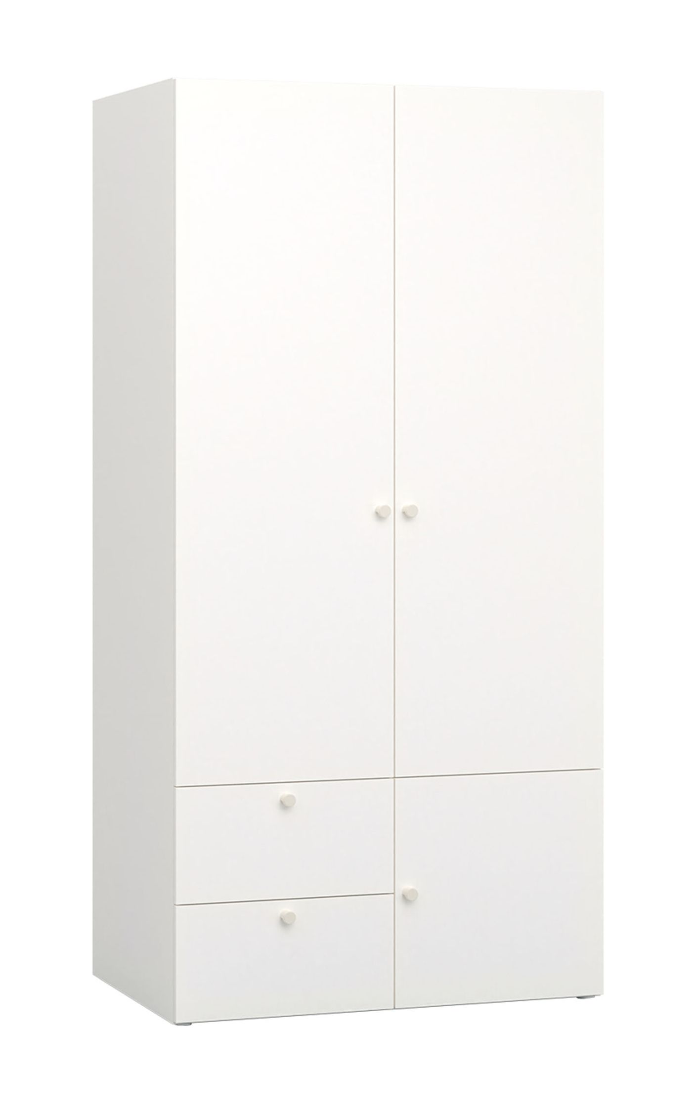 Kleiderschrank mit integrierter LED-Beleuchtung mit Bewegungssensor Aenna 25, zwei Schubladen, Farbe: Weiß / Eiche, Maße: 202,5 x 100,5 x 60 cm