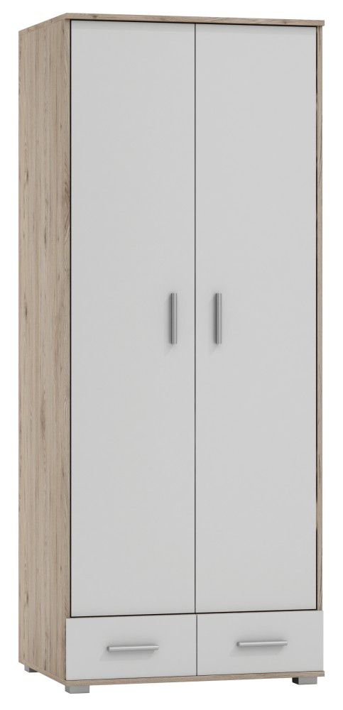 Drehtürenschrank / Kleiderschrank Kavieng 21, Farbe: Eiche / Weiß - Abmessungen: 200 x 80 x 60 cm (H x B x T)