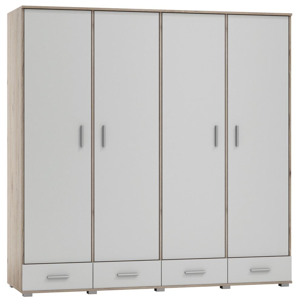 Drehtürenschrank / Kleiderschrank Kavieng 26, Farbe: Eiche / Weiß - Abmessungen: 200 x 200 x 60 cm (H x B x T)