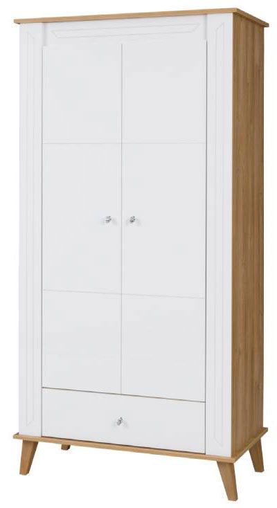 Drehtürenschrank / Kleiderschrank Bambey 01, Farbe: Eiche / Weiß - 190 x 94 x 54 cm (H x B x T)